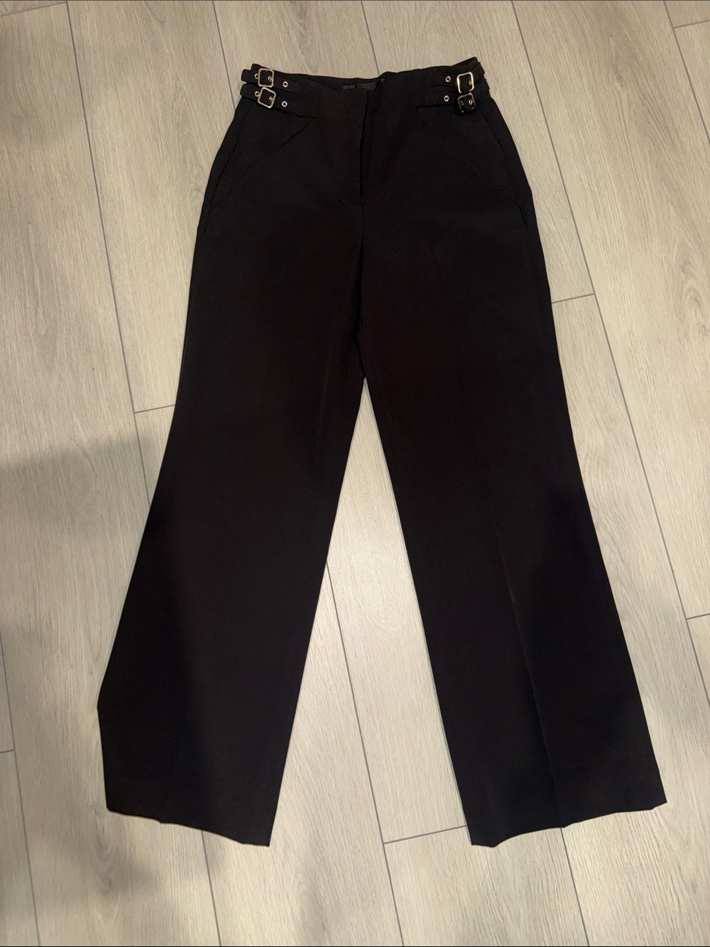 White House Black Market Black Wide-Leg Pants with Buckle Side Details